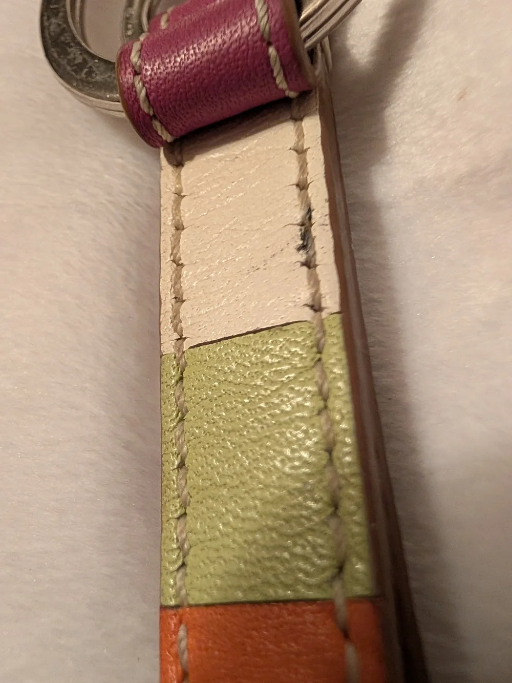 Coach Leather Legacy Multi Color Striped Keychain Fob GUC